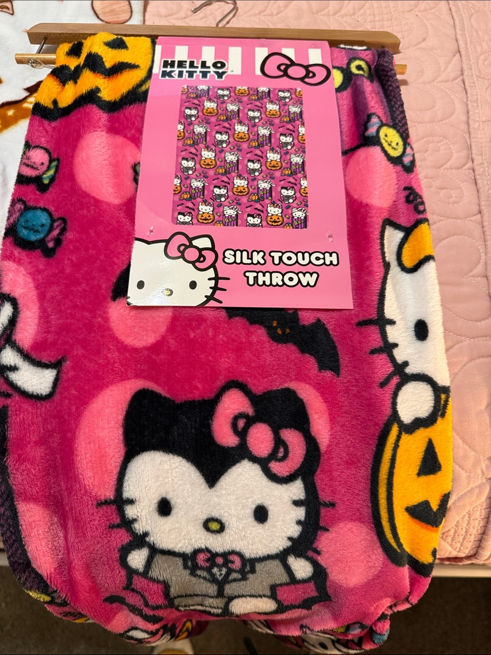 Hello Kitty Pink Black Yellow Halloween Silk-Touch Throw